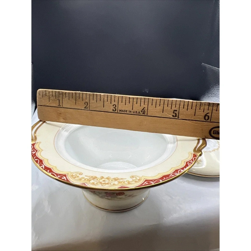 Vintage Noritake Covered Sugar Bowl M Wreath Gold Maroon Floral 1930s Japan
